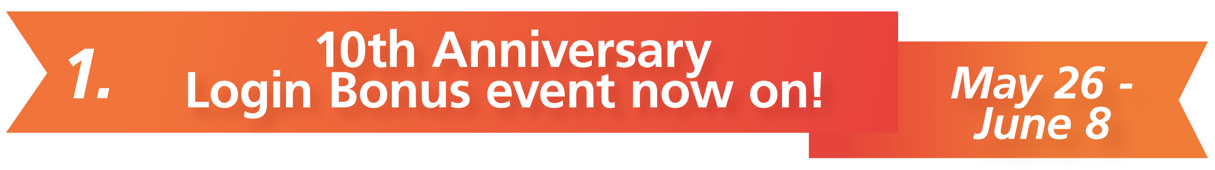 1. 10th Anniversary Login Bonus event now on! May 26 — June 8